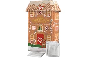 Charbrew 80 Gingerbread Teabags – Illustrated Gingerbread House Metal Tea Tin | Reusable Caddy with Teabags | Christmas Tea Lover Gift