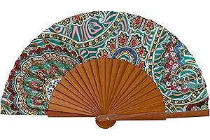 Abanico Español Aire - Madera y Algodón - 23 cm - Estuche y Funda de Yute - Accesorio de Moda - Hecho a Mano en España - Eventos y Regalos - Colección Geometrías - Tusitala Barcelona