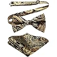 HISDERN Men's Solid Color Pre-tied Bow Tie Adjustable Tuxedo Two Layer Bow Tie and Pocket Square Set with Gift Box