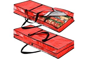 iespell 2 Pack Heavy Duty Waterproof Christmas Wrapping Paper Storage Bags, Tear-Resistant Gift Wrap Organizer with Multiple Compartments for Xmas Supplies