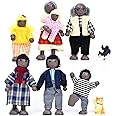 Jzszera Dolls House People of 7 Wooden Figure Set and 2 Pets, Cute little family Set for Dolls House Accessories