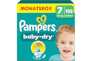 ‎PAMPERS Pampers Pieluchy rozmiar 7 (15 kg+) Baby-Dry, bardzo duże, pudełko miesięczne, do 12 godzin, kompleksowa ochrona przed wyciekiem, 132 sztuki (1 opakowanie)