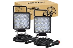 RIGIDON 2 Pcs Portable Magnetic Base Square Led Work Light, 4 inch 48W Spot Beam, 12V 24V Driving Lights Lamp for Car Off Road Truck 4x4 SUV ATV Tractors Excavator, 6000K White,Led Search Lights