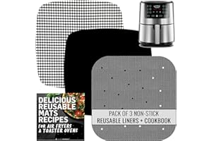 INFRAOVENS Wiederverwendbare Matten Air Fryer Liners Wiederverwendbar für Ultrean, Cosori, Antihaft-Blätter und Einsätze, Airfryer Zubehör mit Kochrezepten, Nicht Einweg-Ersatz für Pergamentpapier,