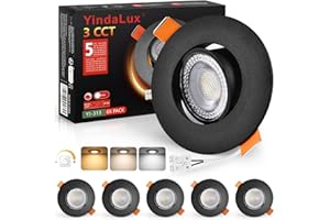 YindaLux Spot LED Encastrable Noir Dimmable Extra Plat 5W IP44 Spot LED 230V Blanc Chaud 3000K Blanc Neutre 4000K Blanc Froid 6000K Spots de Plafond de Salle de Bain 68mm,45° Orientable,Lot de 6