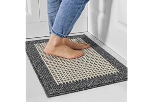 COSY HOMEER 28X18 Inch Washable Kitchen Rug Mats are Made of Polypropylene Square Rug Cushion Which is Anti Slippery and Stain Resistance, Black Gray