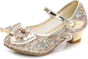 Monissy Niña Tacón Altos Zapatos de Disfraz Princesa Lazo Antideslizante Sandalias de Vestir Navidad Cumpleaños Regalo Diario Mary Jane