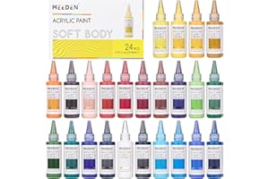 MEEDEN Soft Body Acrylic Paints Set: 24 Matte Finish Colors x 60ml/2oz Fluid Acrylic Paints for Art Painting on Canvas Wood & Glass for Students Adults Artists