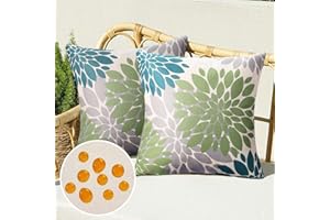SERENTO Funda Cojines para Sofá Exterior Verde y Azul 50x50 Funda de Almohada Lino Impermeable Duradera Fundas Floral Moderna Decorativa para Silla Cama Sala de Estar Dormitorio Jardín Terraza, 2 Piezas
