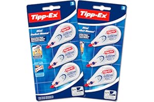 Tipp-Ex Correction Mini Pocket Mouse Rubans Correcteurs - Très Résistant - 6 m x 5 mm, Lot de 2 Blisters de 3