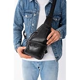 Erzeno Hakiki Deri Erkek Siyah &Ccedil;apraz Askılı &Ccedil;anta/&Ccedil;apraz G&ouml;ğ&uuml;s &Ccedil;antası Omuz &Ccedil;antası Body Bag Siyah