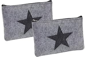 ‎LIBETUI Set 2 Stück Elegante Bankmappe Banktasche A5 Geldtasche Geldbeutel Etui für Geldscheine Filz mit Reißverschluss auch Stifteeui Kosmetiktasche Grau mit Stern