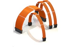LINKUP - AVA 30cm PSU Cable Extension Sleeved Custom Mod GPU PC Braided w/Comb Kit | 1 x 24 P (20+4) | 1 x 8 P (4+4) CPU | 2 x 8 P (6+2) GPU set | 300mm - Orange