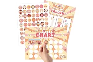 ANGOLIO Hippie Potty Training Chart - 10 Stück Boho Belohnungstafel Töpfchen mit 252 Töpfchentraining Aufkleber, Toilet Training Schritt Instructions Poster für Kids Kleinkinder Unisex Geschenkset