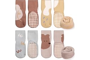Simpeak 4 Pares Calcetines Antideslizantes de Algodón para Bebé, Calcetines Antideslizantes para Niñas Niños, Calcetines Bebe 0-5 Años, Calcetines Térmicos Invierno de Algodón Antideslizantes - S/M/L