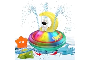 CRIOLPO zabawki kąpielowe dla niemowląt 1 rok 2 z diodą LED fontanna zabawka, automatyczna indukcja prysznicowa, wanna basen, zabawki do kąpieli, 3 4 5 lat, dla chłopców, dziewcząt, zestaw księżycowy)