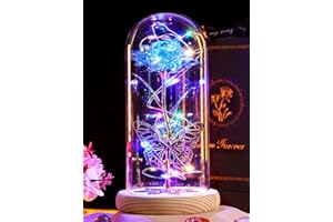 Beferr Valentines Day Gifts for Her, Galaxy Rose Crystal Flower Valentines Gifts Birthday Gifts for Women Mom Girlfriend Grandma Wife Sister Daughter, Light Up Rose In A Glass Dome Blue