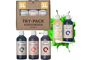 Biobizz XXL Trypack Indoor Set mit Bio Bloom, Bio Grow und Top Max je 1L und Bio Up, Bio Down je 250ml inklusive Messpipette