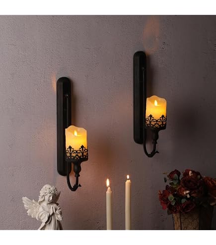 CREATCABIN Gothic-Wandkerzenhalter Set – 2 Stück, Holz, 10x36 Cm, Mond-Schlanken-Motiv