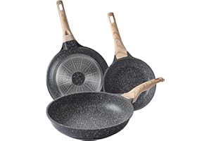 Motase Poêle à Frire Antiadhésive, Casseroles en Pierre, Revêtement de Granit, Poêle à Omelette Casseroles à Induction. (20+24+28cm)
