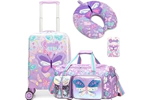 HTgroce 3-Piece Children's Suitcase Set, Children's Travel Suitcase with Travel Bag for Children, Neck Pillow & Suitcase Tag, Travel Trolley with Wheels for Children, Hard Case for Boys and Girls