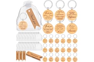 Otuuz 72 Pcs Thank You Gifts for Colleagues Employee Appreciation Gifts Bulk Wooden Inspirational Keyring Keychains with Thank You Cards White Organza Bags for Women Men Staff Teacher