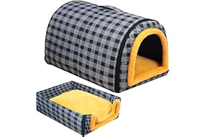 WY8 Cat Bed 2-in-1 Convertible Grey Pet Bed for Cats & Small Dogs Water Resistant Fabric Soft Plush Cushion, Indoor & Outdoor Use Warm and Cool Sleeping House Portable with Handle Non-Slip Base - Medium