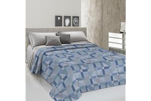 PENSIERI DELICATI Copriletto Matrimoniale 260 x 280 cm, Telo Singolo 100% Cotone Pique, Ideale Come Telo Arredo, Coperta Salva Letto 2 Piazze, Fantasia Atene Azzurro, 100% Made in Italy