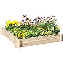 Cassone Orto Orto Rialzato Outsunny 4 Livelli 113x113x46cm | Legno Abete, Fondo Aperto - Per Piante, Fiori E Verdure Letto Giardino Rialzato