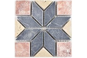 MOSAIK-NETZWERK Naturstein - Mini inserto decorativo a mosaico, colore: rosso/nero/beige per decorazione da parete per bagno, WC