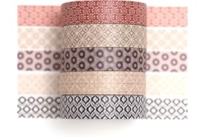 Songdao 5 rouleaux Fantaisie Washi Tape Set, Texture Arts Ruban Adhésif Décoratif Motifs de base Masking Tapes pour Arts, Bullet Journal, Scrapbooking, Bricolage, Emballage (10 mosaïques modernes)