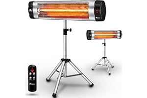 TRESKO Promiennik podczerwieni 2500 W z pilotem zdalnego sterowania | elektryczny promiennik ciepła z 3 stopniami ogrzewania | promiennik tarasowy do wewnątrz i na zewnątrz | promiennik podczerwieni z