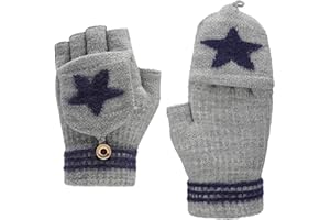 FAXIANTHER Guanti invernali caldi convertibili flip top guanti per bambini studenti elementari scrittura a maglia stella a cinque punte guanti mezze dita con copertura patta ciclismo corsa 5-10 anni ragazzi
