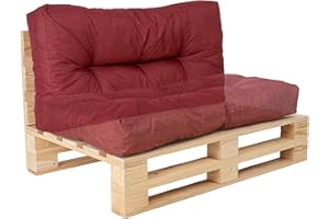 bananair - Cojines para Palets - Tela Resistente, Anti-UV y Repelente al Agua - Muy Cómodo, Relleno de Espuma - Cojines Exterior para Jardín y Terraza (Asiento o Respaldo 120x60 cm, Rojo)