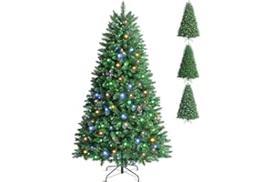 SINCHEREU Sapin de Noël Pré-illuminé,180CM Pré-éclairé Arbre de Noël Artificiel de 1200 Branches,l avec 300 Lumières LED à Couleur Changeante, Tronc Vert, Support en Fer, Matériau Lgnifuge