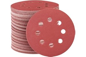 FASTPLUS 100Pcs Sanding Discs, 125mm Sanding Discs Pads, 5-Inch 8-Hole Hook and Loop Sanding Discs,120/240/320/600/800 Assorted Grits for Random Orbital Sander