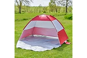 SA Products Easy Up Beach Tent - Folding Portable Shelter Cover from Sun, Wind, Rain - Quick Set Up, UPF40 Sun Protection for Outdoor Camping, Fishing Festival - Carry Bag, 210x130x120cm (Red)