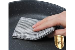 ERGONOW Nettoyeur de Fonte en Cotte de chaîne, Anneau Fin - Poêle à récurer en Acier Inoxydable 316, éponge à récurer la Vaisselle, Silicone intégré avec Anneaux soudés, pour casseroles en Fonte