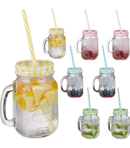 Set 2 Bicchieri Di Vetro A Forma Di Lattina Con Coperchio In Bambù E