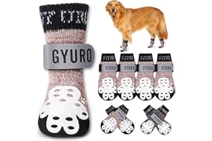 GYURO 4-Sided Anti Slip Dog Socks Paws Stop Licking with Adjustable Reflective Strap – Indoor Paw Protection, Traction Control & Anti-Licking Design for Hardwood Floors & Grip Safety (Khaki, L)