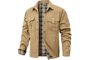 Zaitun Men's Flannel Lined Shacket Jacket Plaid Brushed Lining Cowboy Western Twill Outdoor Shirt Jacket