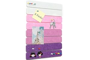 JIOL 8 Pack Felt Pin Board Bar Strips Bulletin Board for Bedrooms Offices Home Wall Decoration, Notice Board Self Adhesive Cork Board with 50 Push Pins for Paste Notes, Photos, Schedules (Multi Purple)
