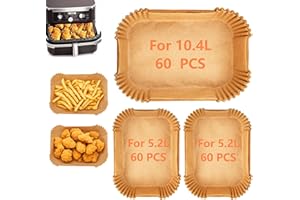 NUANGOO 180PCS Papier cuisson air fryer pour friteuse à air pour Ninja Foodi Flex 10.4 L AF500EU,Résistant à la chaleur, à l'huile, Papier air fryer adapté aux friteuses à air de 10.4 L et 10 L