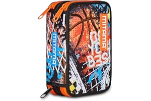 Mitama Astuccio Scuola 3 Scomparti, TRIPLO DOUBLE BALL, Contenuto 47 pz, Completo di Matite, Pennarelli, Portapenne Scuola Elementare Bambino