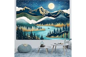 Accnicc Mountain Moon gobeläng (blågrön, 122 cm × 91 cm)