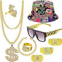 Rtrin Kit de Costume de Hip Hop Homme, 80s 90s Accessoires de Rappeur Rtrin Kit de Costume de Hip Hop Homme, 80s 90s Accessoires de Rappeur
