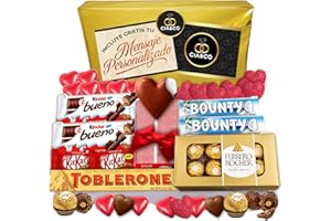 CIA&CO Lote Corazón: Regalo Dulce con Bombones Ferrero Rocher, Corazones de Chocolate, Kinder Bueno y Más – Ideal para Mostrar Amor y Cariño, envuelto para regalo, y con Tarjeta Personalizable