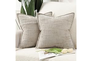 Madizz Juego de 2 Fundas de Cojín Decorativas en Chenille Neutras Fundas de Almohada Boho para Sofá Cama y Sala Decoración Moderna para el Hogar Taupe Cuadrado 45 x 45 cm