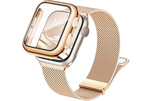 Raradev Armband mit Hülle Kompatibel mit Apple Watch 45mm, Magnetisch Metall Armband und Schutzhülle mit Hartglas für Apple Watch 9 8 7