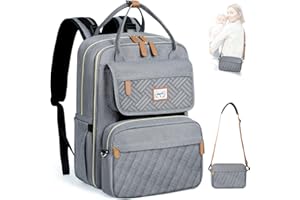 Tonyeee Separable Baby Changing Bag Backpack with Changing Mat & Stroller Straps,Large Nappy Changing Bags,Waterproof Travel Back Pack for Mom and Dad,Grey